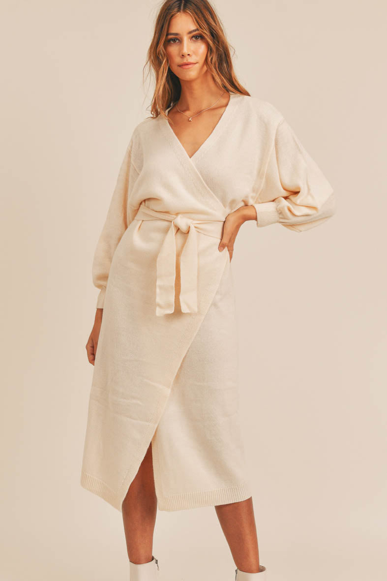 Rosemary Wrap Sweater Dress - Off White – Beam Boutique